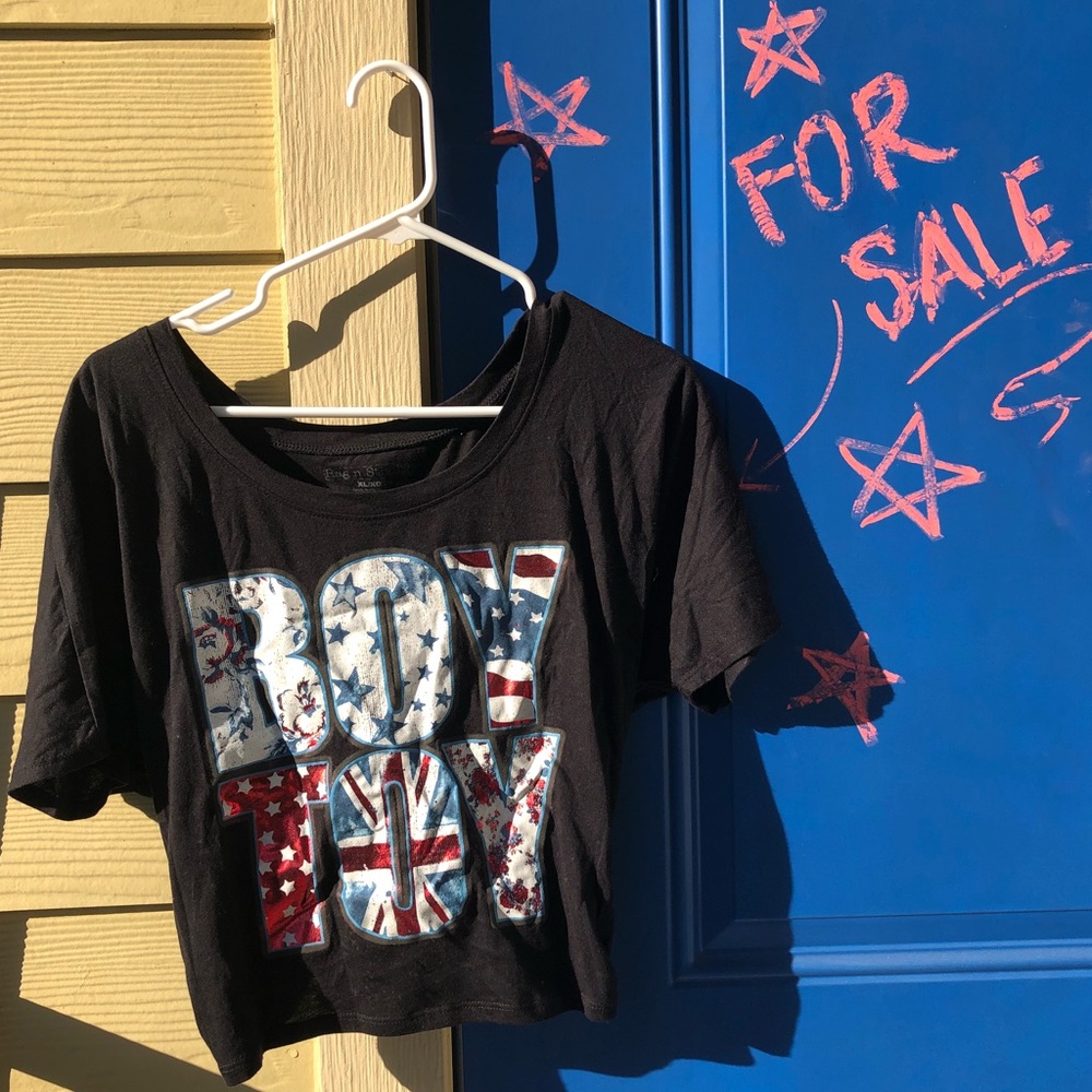 “Boy toy” American British flag flirty crop top